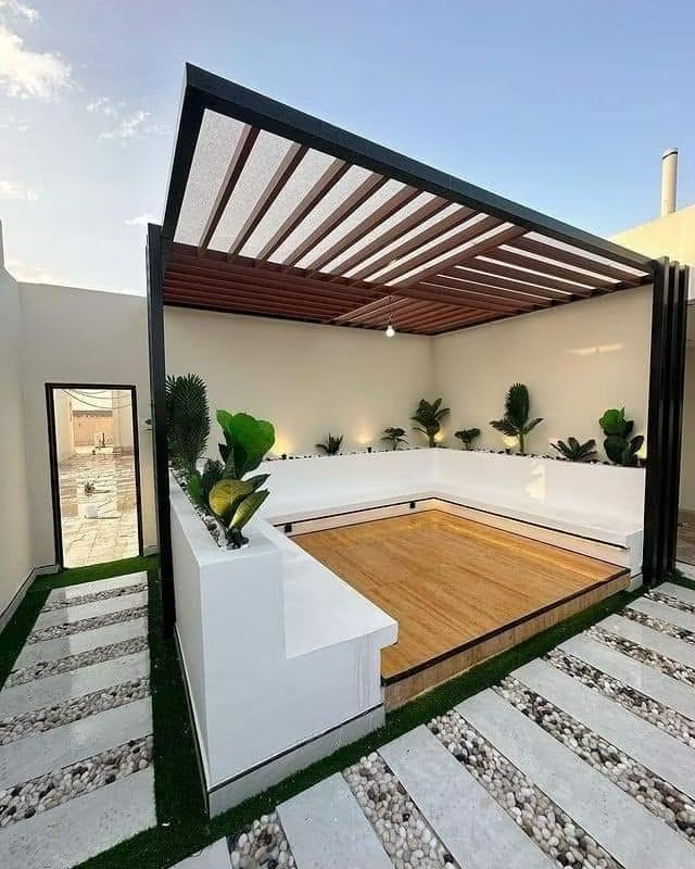 Steel Pergola with Outdoor Seating
